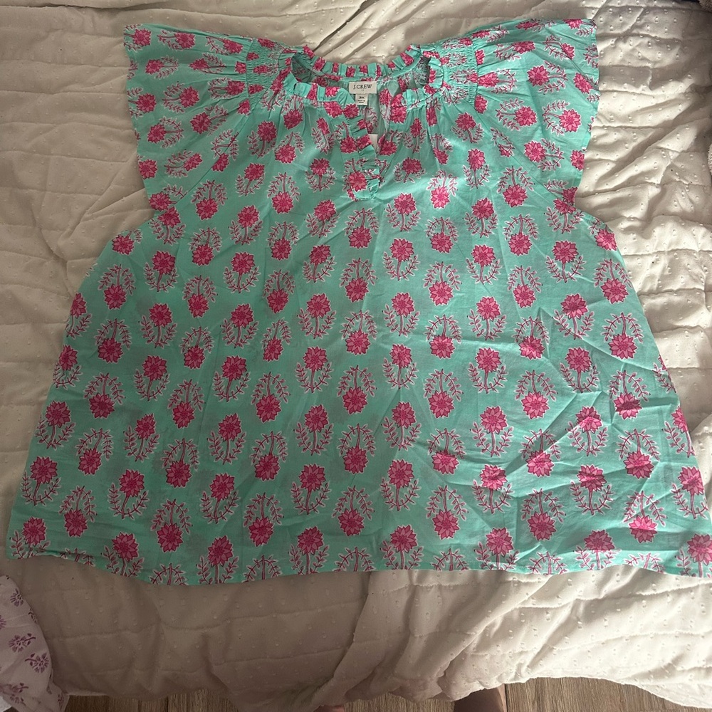 J. Crew Pink Floral Top on Green